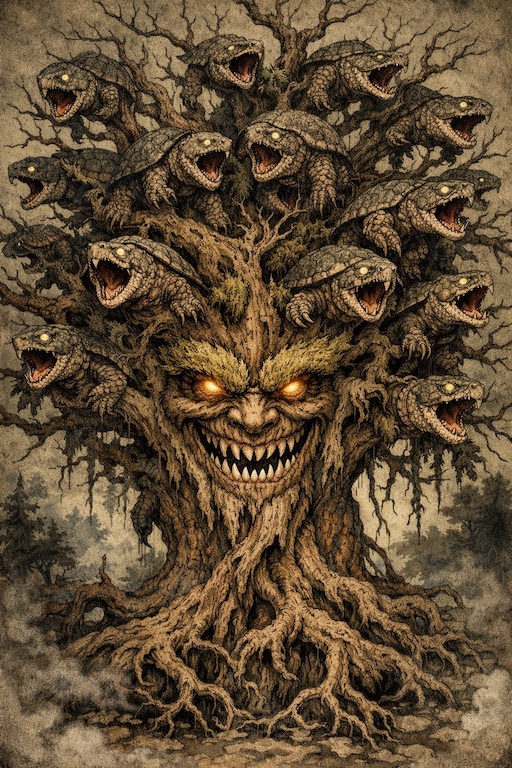 [Eldrich Snapping Turtle Headed Tree With Way Too Many Branches]